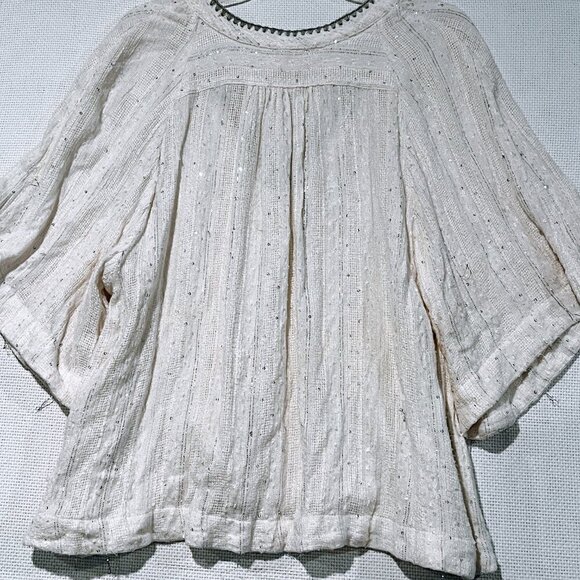 Free People Womens Get Over It Top Shimmer Silver V Neck Relaxed Boho Medium - Picture 9 of 10